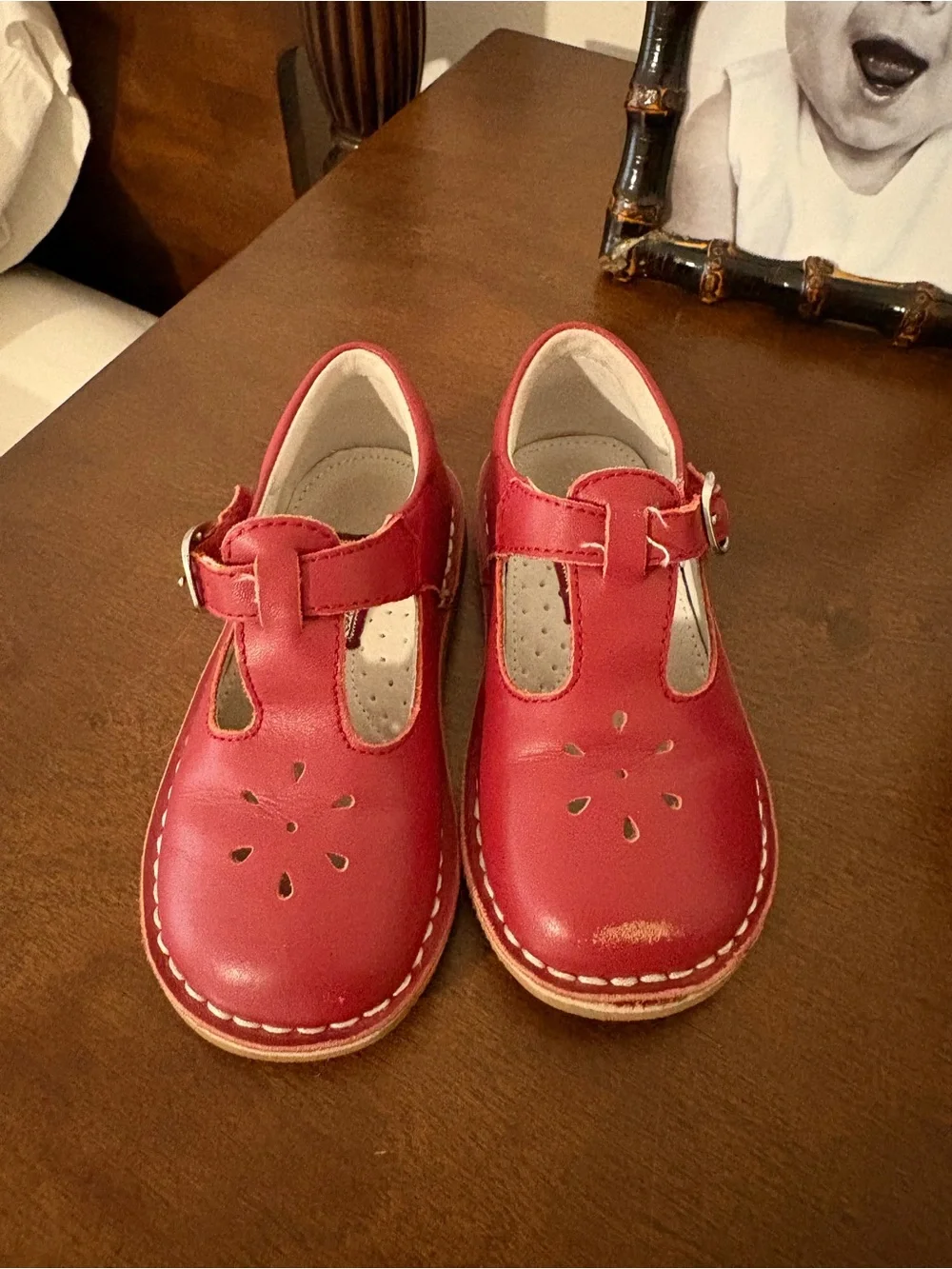 L'Amour Red T‑Strap Kids Dress Shoes with Buckle